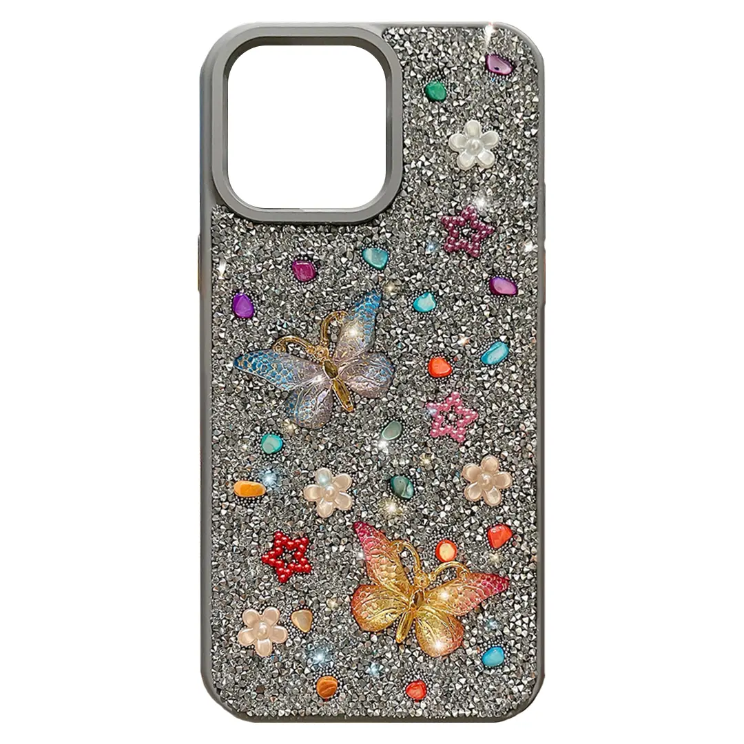 iPhone 11 Butterfly and Diamond Bling Case Light Gray